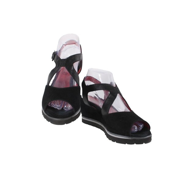 Pas De Rouge Wedge Heels Camoscio Dover Sz 39 Black Suede Leather 2.5" Heel - Picture 1 of 14